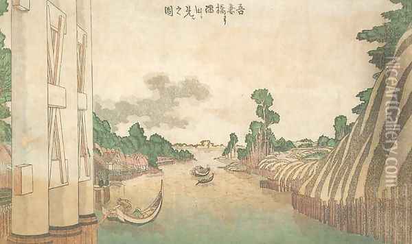 Sumida River Seen from Azuma Bridge (Azumabashi yori Sumida wo miru no zu) Oil Painting - Katsushika Hokusai