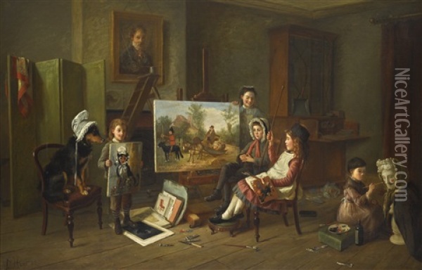 The Infant Academy Oil Painting - Charles Hunt