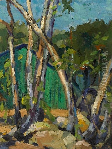 Trees By The Green Barn Oil Painting - Selden Connor Gile