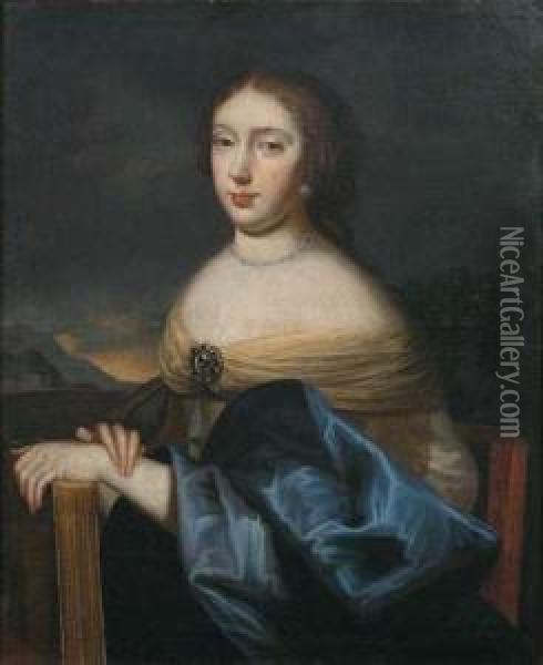 Portrait D'une Femme De Qualite, A Mi-corps, Sur Fond De Paysage Oil Painting - Charles Beaubrun