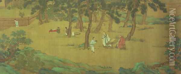 Zhao Mengfu Writing the Heart Sutra in Exchange for Tea Oil Painting - Ying Qiu