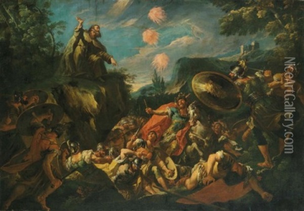 Elijah Calling Fire From Heaven To Destroy The Soldiers Of Ahaziah Oil Painting - Gaspare Diziani