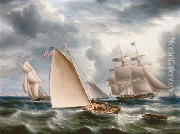 American Shipping Displays The Flag Oil Painting - James Edward Buttersworth