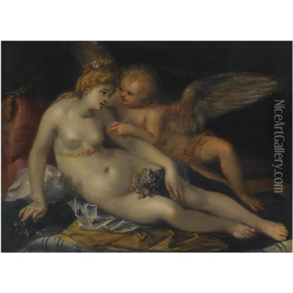 Venus And Cupid Oil Painting - Pieter Fransz Isaacsz