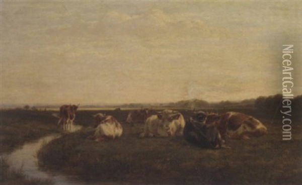 Cattle In A Watermeadow Oil Painting - William Luker Sr.