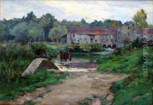 Le Gue Du Moulin De Beau-moulin Pres De Nemours Oil Painting - Ernest G. Marche