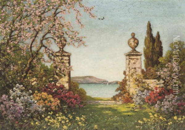 A Garden In Full Bloom, Amalfi, Italy Oil Painting - Thomas Edwin Mostyn