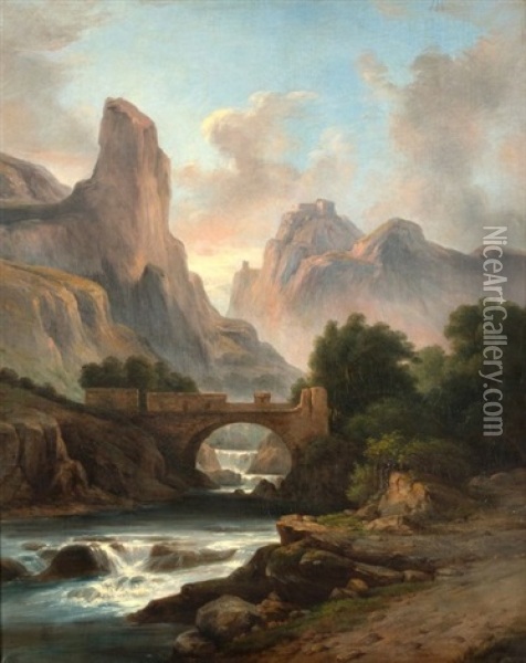 Paysage De Montagnes Avec Une Riviere Oil Painting - Marie Ferdinand Jacomin