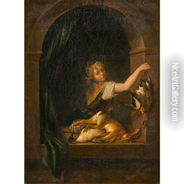 Jeune Homme A Sa Fenetre Au Retour De La Chasse Oil Painting - Pierre-Michel de Lovinfosse