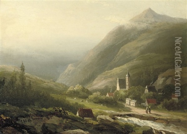 Along An Alpine River Oil Painting - Cristianus Hendricus de Swart