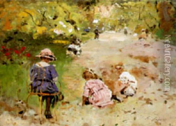 Enfants Au Parc Oil Painting - Raffaele Ragione