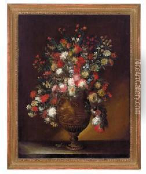 Blumenstillleben Mit Vergoldeter Prunkvase Oil Painting - Margherita Caffi