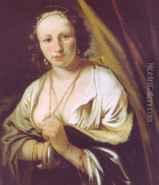 Bildnis Einer Dame Mit Perlenkette Im Haar Oil Painting - Ferdinand Bol