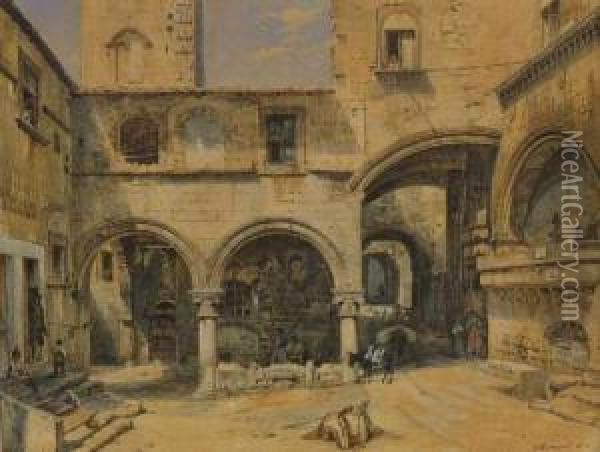 Viterbo - Piazza San Pellegrino. Oil Painting - Carl Friedrich H. Werner