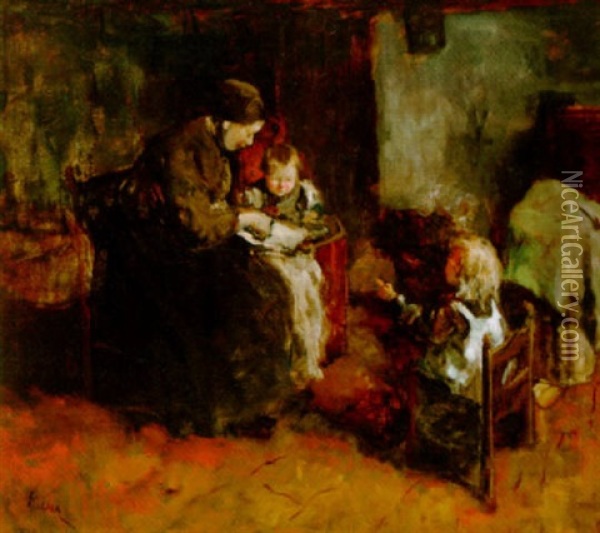 Mother's Little Helper Oil Painting - Jacob Simon Hendrik Kever