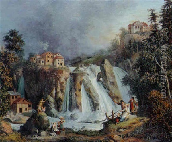 Landschaft Mit Wasserfall Oil Painting - Giovanni Battista Innocenzo Colombo