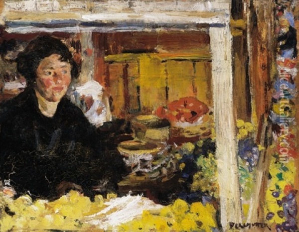 Girl With Fruit Baskets Oil Painting - Izsak Perlmutter