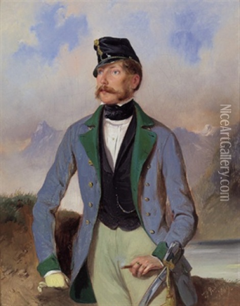 Portrait Furst Felix Von Schwarzenberg Vor Einem Landschaftshintergrund Oil Painting - Wilhelm M. Richter