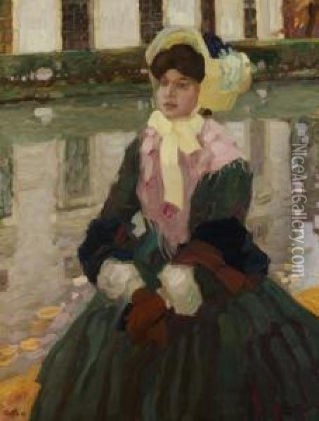 Portrat Veronika Kirmairim Schleissheimer Garten Oil Painting - Leo Putz