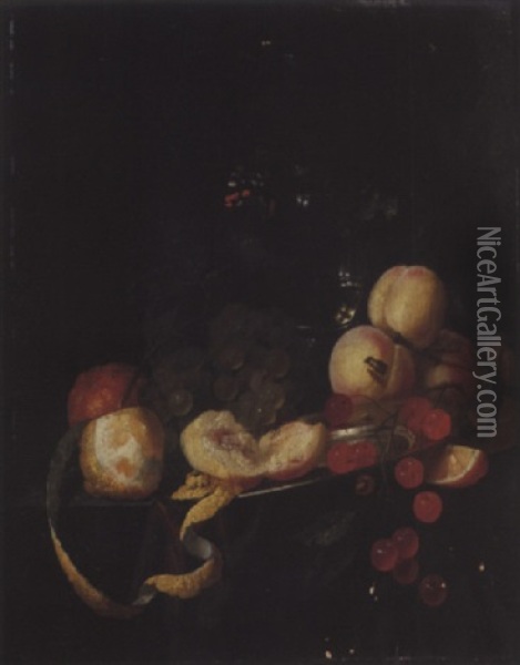 Nature Morte Aux Grappes De Raisin, Cerises Et Citron Oil Painting - Cornelis De Heem