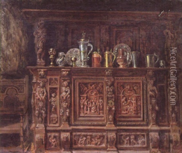 Interior Med Barockskap Och Silver Pokaler Oil Painting - Ernst Josephson