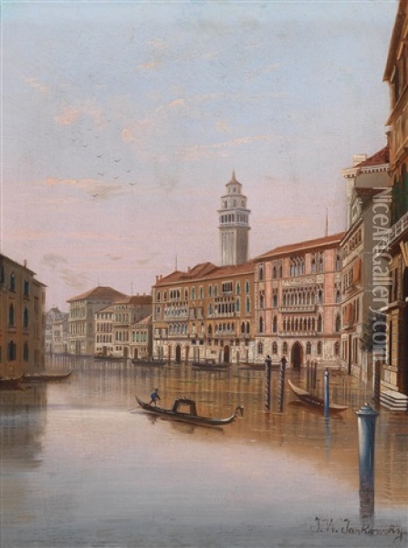 Auf Dem Canale Grande In Venedig Oil Painting - Johann Wilhelm Jankowski