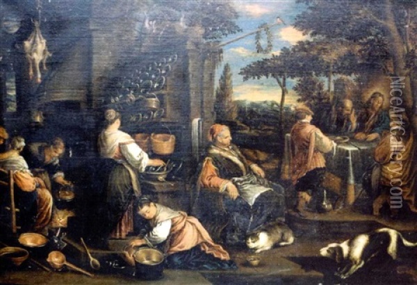 Le Repas Chez Marthe Et Marie Oil Painting - Francesco Bassano the Younger