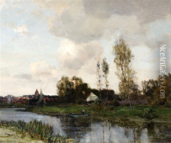 Dorp Aan De Linge Oil Painting - Ferdinand Bernhard Hoppe