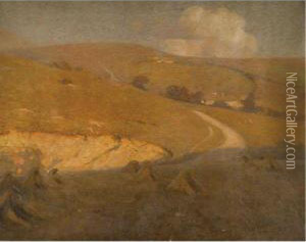 A Sussex Chalk Pit Oil Painting - Frederick Hall