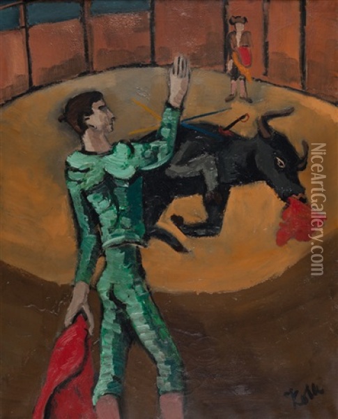 Arena Mit Stierkampfer Und Sterbendem Stier (tauromachie Iii) Oil Painting - Helmut vom (Kolle) Huegel