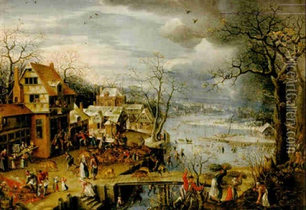Vinter. Arstidsmalning Oil Painting - Frans Floris the Elder