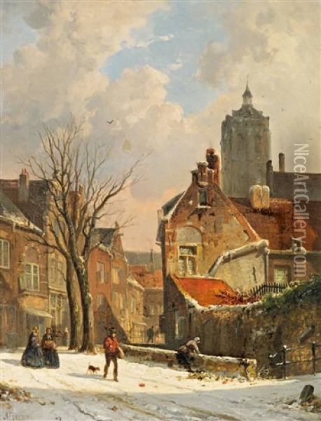 Hollandische Strasenszene Im Winter Oil Painting - Adrianus Eversen