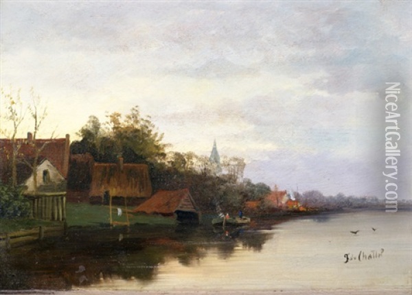 Kanallandschaft Im Abendlicht Oil Painting - Fredericus Jacobus Van Rossum Du Chattel