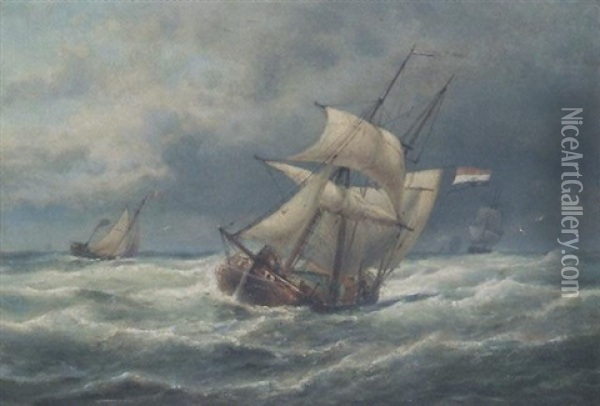 Voiliers En Mer Par Un Temps D'orage Oil Painting - Pieter Cornelis Dommershuijzen