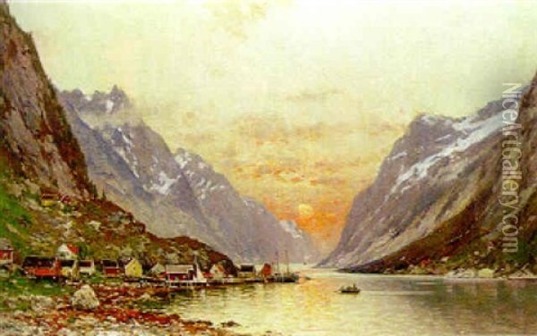 A Fjord Oil Painting - Walter Moras