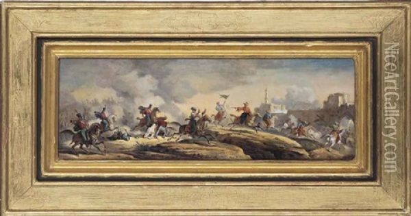 The French 9th Hussars Skirmishing With Mameluke Cavalry Oil Painting - Carle Vernet