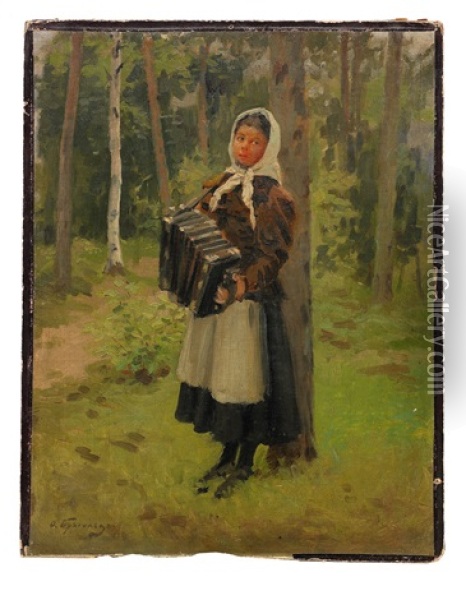 Girl With An Accordion Oil Painting - Feodor Feodorovich Bukholts