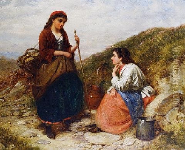 A Chat By The Wayside Oil Painting - Edward John Cobbett