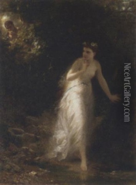 A Nymph In The Forest Oil Painting - Erich Correns