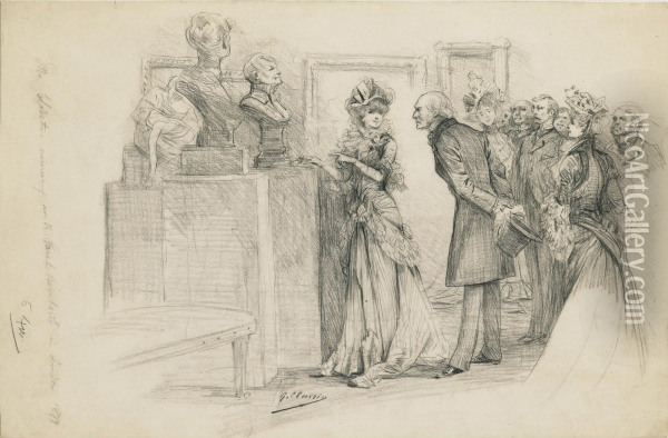 Mr Gladstone Visitant 
L'exposition Des Sculptures De Sarah Alondres En 1879 Et Discutant Avec 
Elle Oil Painting - Georges Jules Victor Clairin