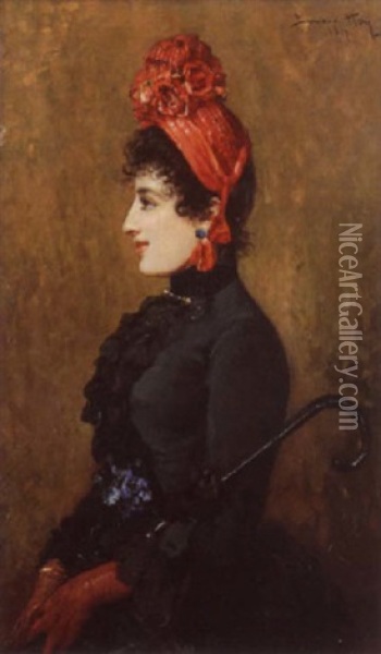 L'elegante Au Chapeau Rouge Oil Painting - Bernardo Hay