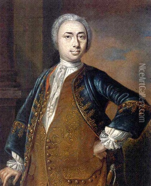 Portrait Of A Gentleman In A Gold Embroidered Waistcoat And Blue Coat, Wearing A Sword Oil Painting - Martin van Meytens the Younger