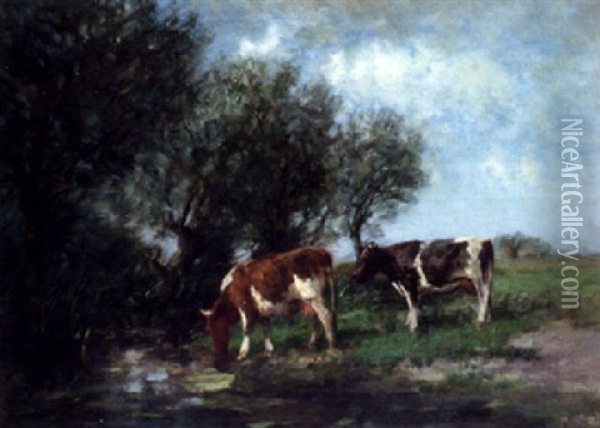 Watering Cattle Oil Painting - Fedor Van Kregten