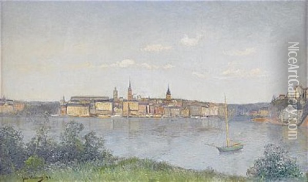 Vy Over Riddarholmen, Stockholm Oil Painting - Johan Kindborg