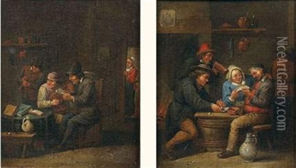 Scene De Taverne (+ Another; Pair) Oil Painting - Egbert van Heemskerck the Younger
