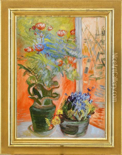 Blommor Vid Fonstret Oil Painting - Sigrid Hjerten