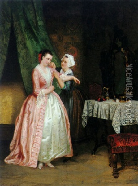 Fitting The Dress Oil Painting - Alexis van Hamme