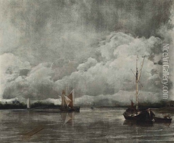 Dutch Hoys In A Calm Oil Painting - Hendrik Jacobsz Dubbels