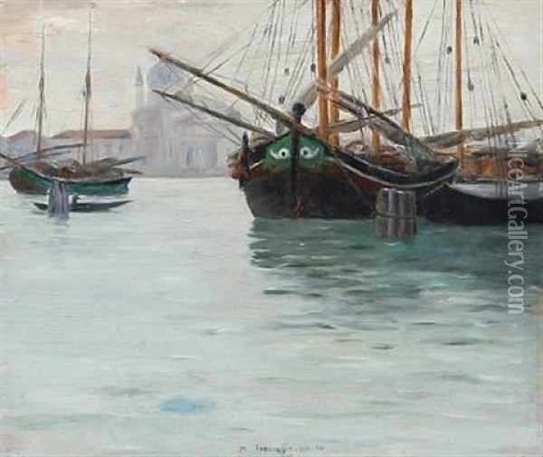 Den Store Kanal I Venedig (canale Grande In Venice) Oil Painting - Johan Rohde