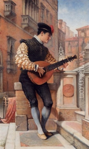 Musico Barroco Oil Painting - Cesare Felix Georges dell' Acqua